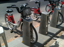 mibici bicycles parked at a station