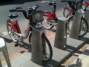 mibici bicycles parked at a station